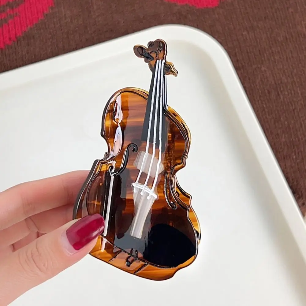 Vintage Korean Style Violin Shape Hair Claw Color Palette Brown Acetic Acid Hair Claw Ceartive Funny French Shark Clip Girls