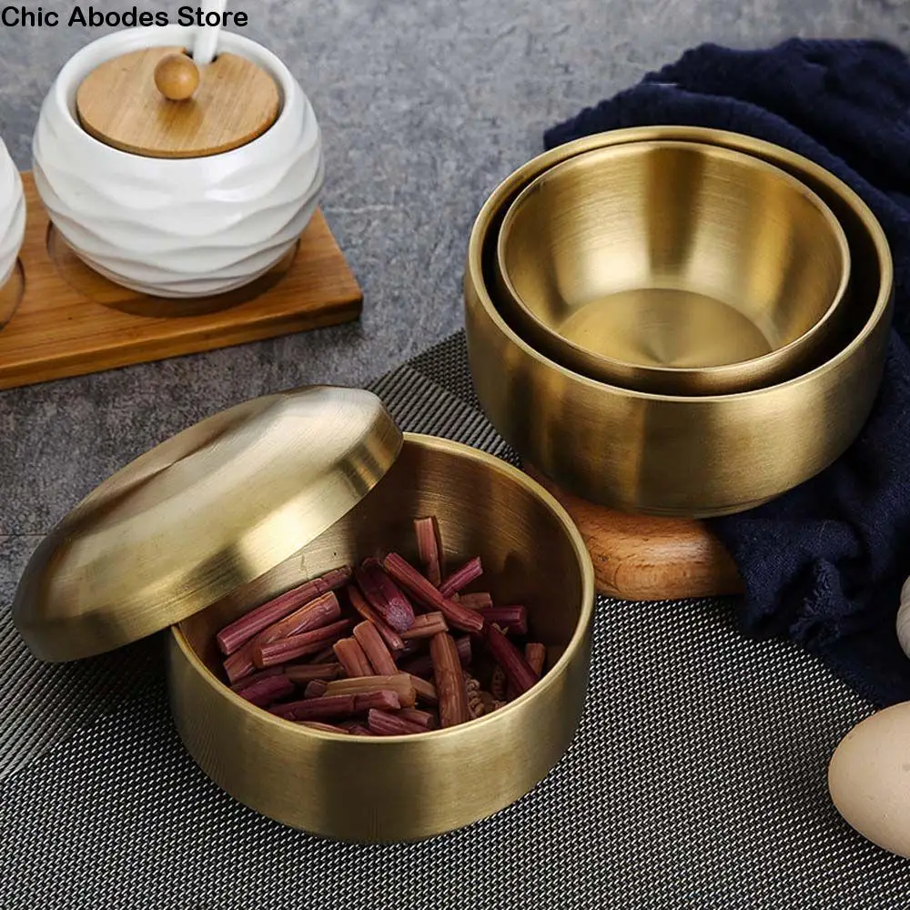 

Kitchen Utensils Korean Cuisine With Lid Tableware 304 Stainless Steel Mixing Bowls Double Rice Bowl Cereal Bowls Soup Bowl