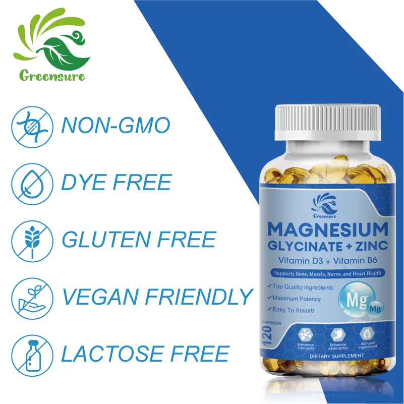 Greensure Glycine Magnesium Capsule Cognitive Function Brain Neurotic Conduction Support Calm Mood Joints Relax Muscle