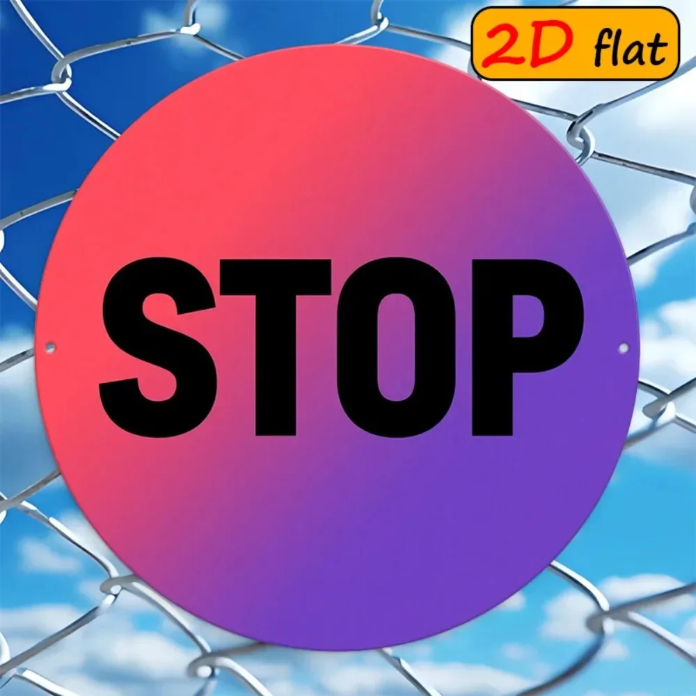 CIFBUY Metal Wall Art Red Purple Gradient STOP Sign 2D Aluminum Plaque Waterproof Outdoor Round Home Decor