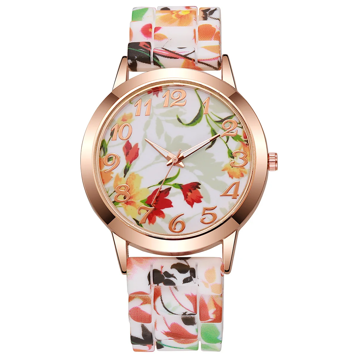 2 قطعة/المجموعة أزياء النساء الساعات عارضة الزهور المطبوعة سيليكون الفرقة كوارتز ساعة Reloj Mujer الفتيات ساعة هدية (بدون صندوق)