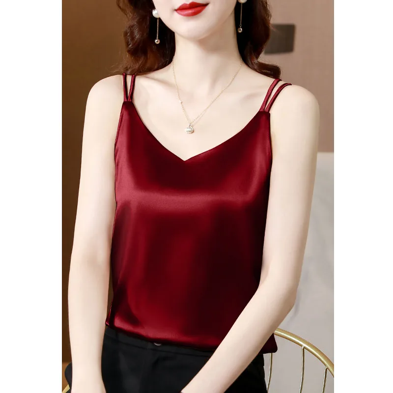 Chaleco de seda para mujer, novedad de verano, traje Sle, ropa interior de talla grande, correa Base en V, Top Sexy Bal Faionable para ir al trabajo Simple