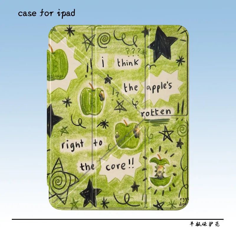 Green Apple Retro Ins Style For iPad Case iPad Air 7 6 5 4 Pro & Mini - Cute Y+3 Fold Lightweight Cover for Girls Students Dorm