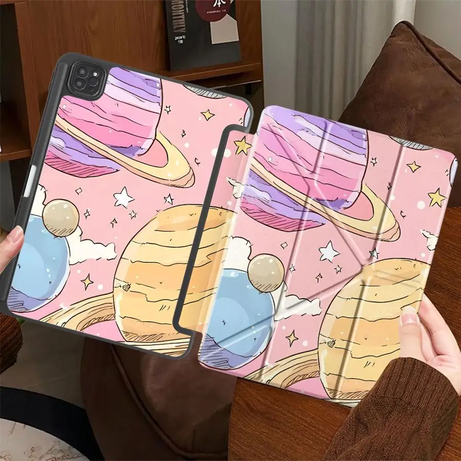 

Чехол Pink Planet для планшетов iPad Mini 6, 7, Pro 2025, Pro 11-го, 10-го, 9-го, 8-го, 7-го поколений, 12.9 дюймов, Air 4, 5, M3, M2, M4, 11 дюймов, с держателем