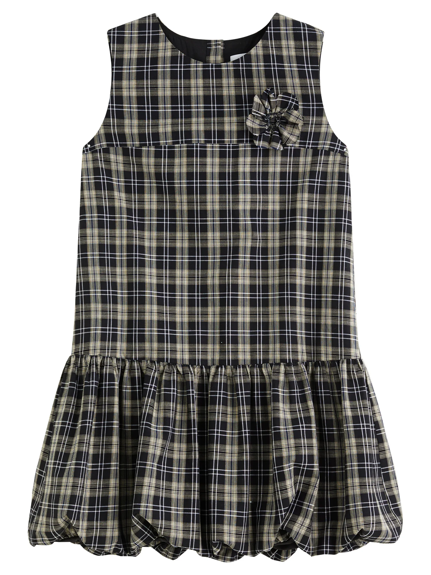 FSLE-vestido tridimensional a cuadros con brotes de flores para mujer, minivestido pequeño sin mangas de corte a, verano 2025, 25FS12393