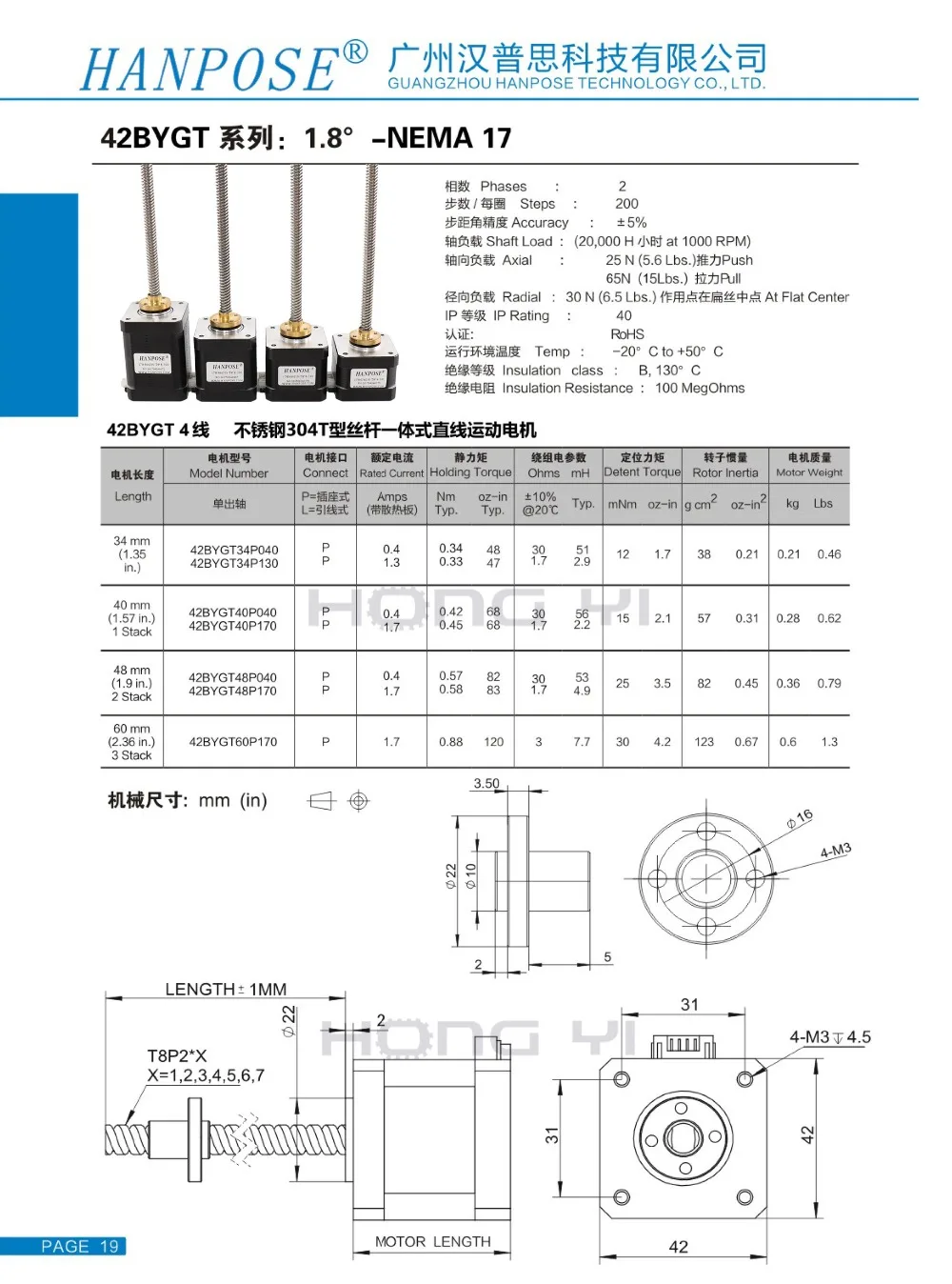 1.8 Degree Nema17 Stepper Motor Screw L100-500mm Length 28N.cm 17HS3401S-T8*8 CNC Milling Machine Screw Copper Nut