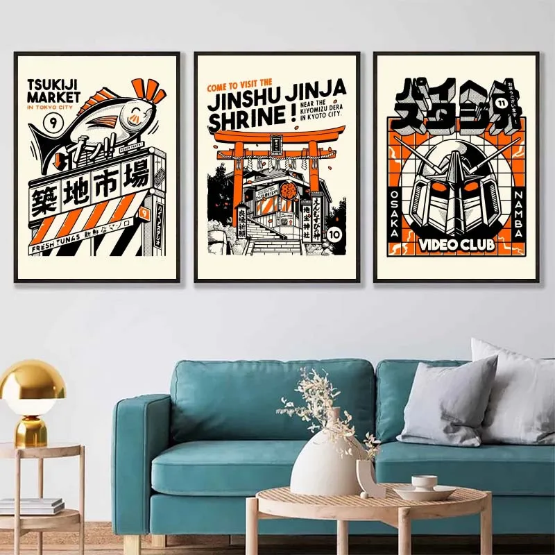 Takoyaki Oni Ramen Japanese Food Orange Posters and Prints Canvas Painting Funny Wall Art Picture for Living Room Home Decor
