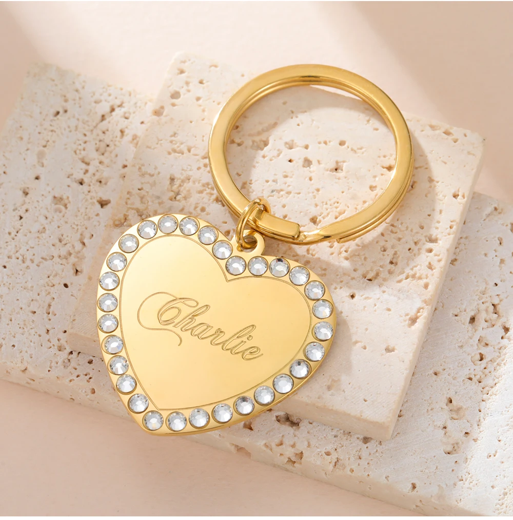 COOLTIME Heart Custom Engraved Keychain Stainless Steel Personalized Love Heart Custom Keychain Jewelry Bag Accessories
