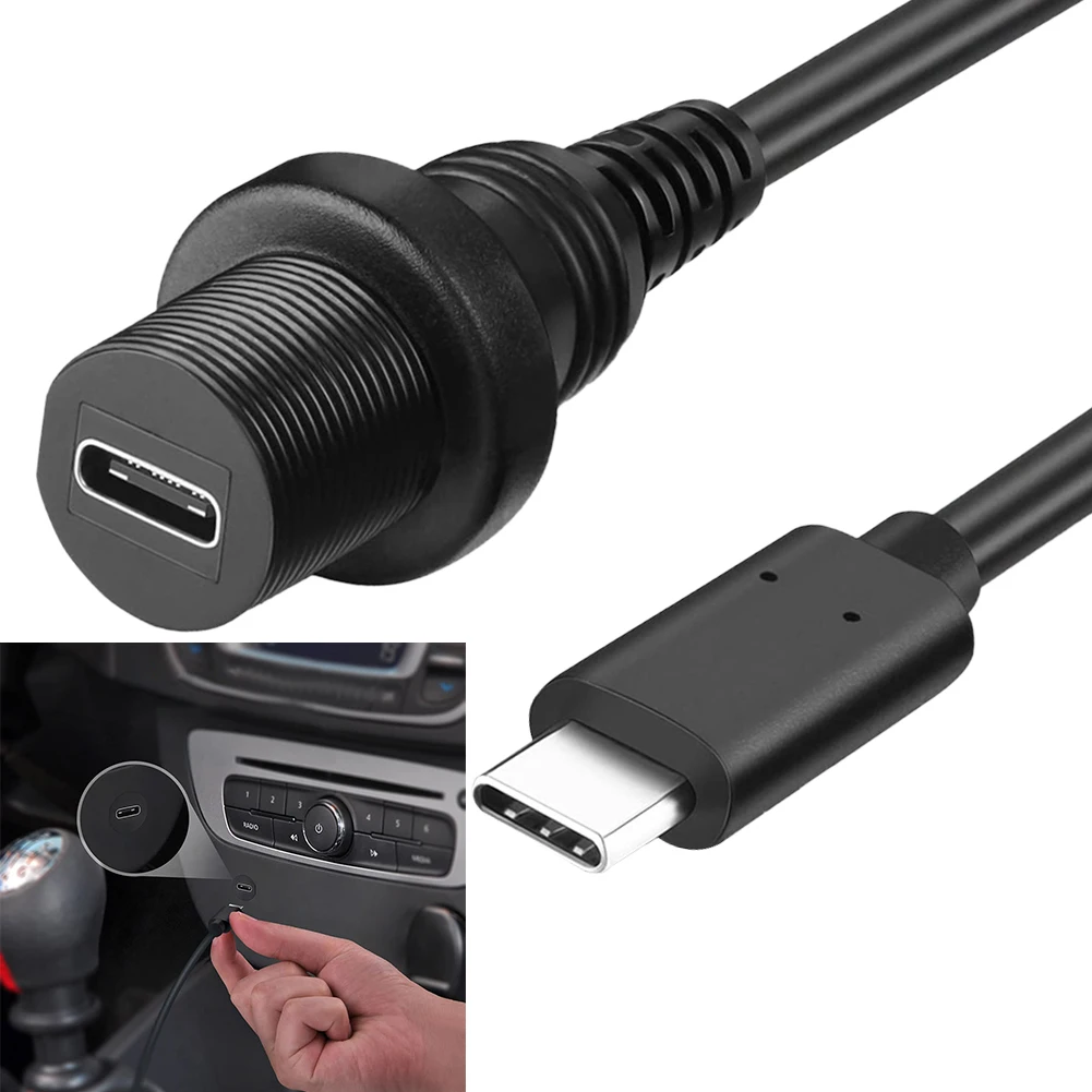 Type C 3.1/Type C 3.0/Type C 2.0 Flush Mount Cable Male To Female USB Type C Extension Cable 1M 10Gbps for Car Dashboard Panel