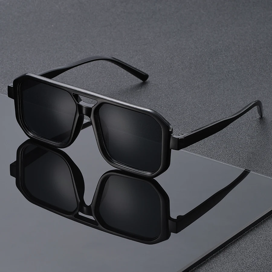 نظارات شمسية كلاسيكية مزدوجة الجسر بإطار كبير عصرية لتنحيف الوجه وحماية من الأشعة فوق البنفسجية للجنسين على طراز الشارع مناسبة لجميع المواسم #4