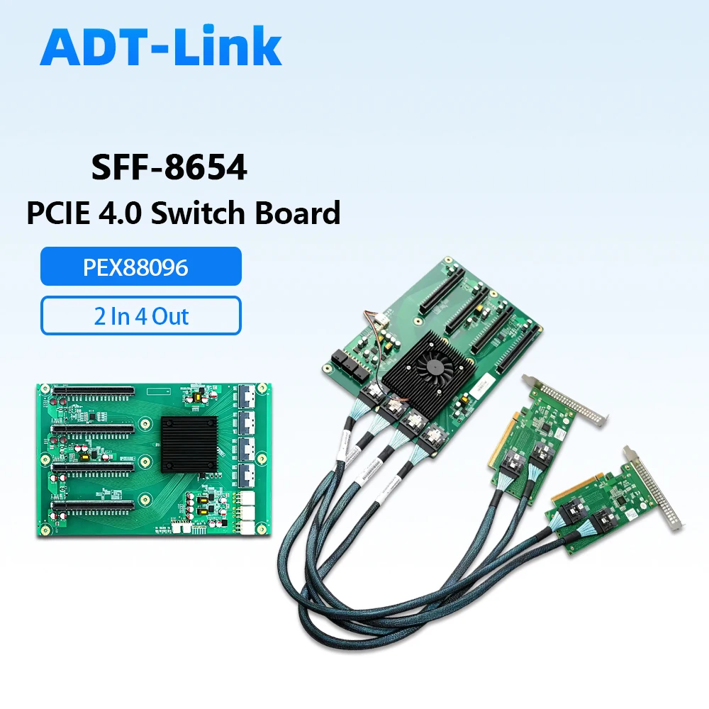 SFF-8654 SlimSAS PCIe 4.0 X16 Full Speed 2in4out Switch Backplane PEX88096 GPU Server Expansion Board, 4 GPU Card Riser Adapter