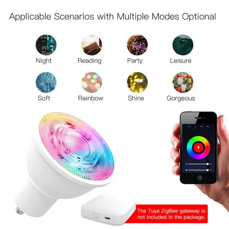 ZigBee GU10 Smart Sync Full Color LED Dimmable Party Light Bulbs RGBCCT2200-6500KC+W 5W