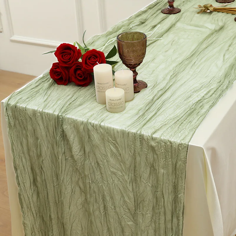 NEW 90x400 cm Knit Cloth Table Runner Wedding Birthday Party Banquet Decoration Gauze Fabric Voile Table Cloth Twist Table Cover