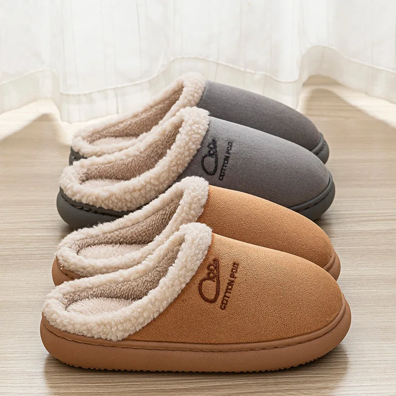 Winter Plush Slippers Men Women Warm Fleece Lined Thick Sole Non Slip House Shoes Soft Indoor Bedroom Fur Cover Home Footwear