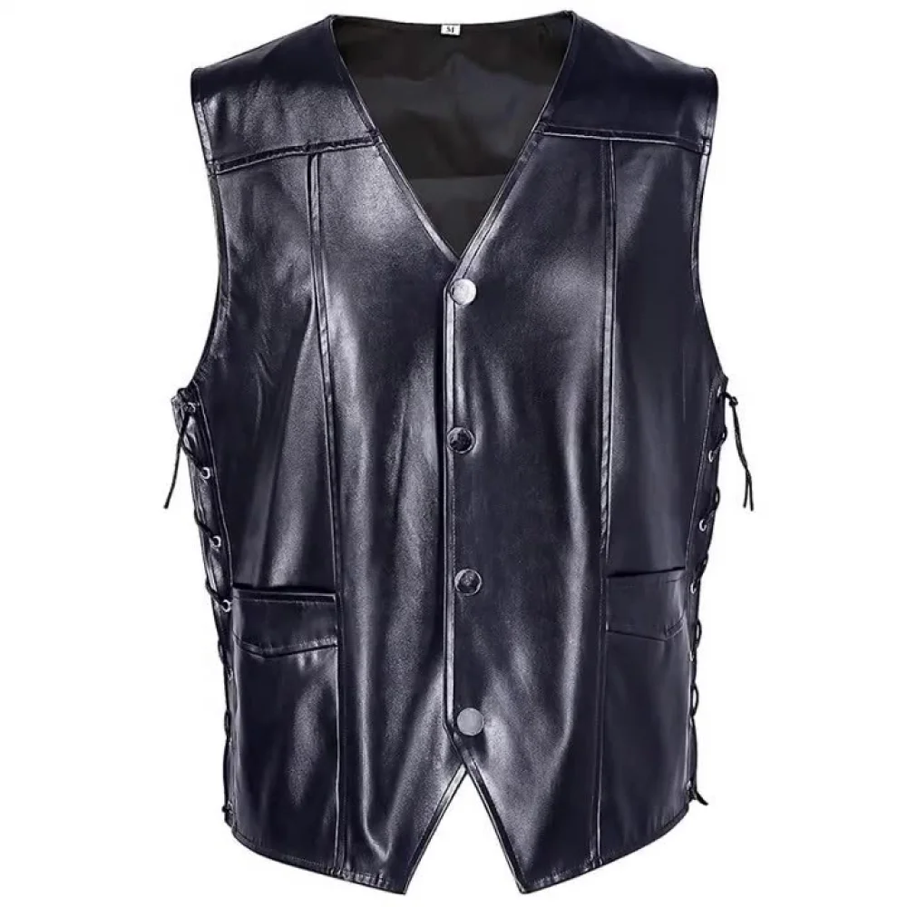 Horror TV Daryl Dixon Cosplay Costume Mens Black Leather Angel Wings Vest Male Tracker Role Play Vest Halloween Carnival Party