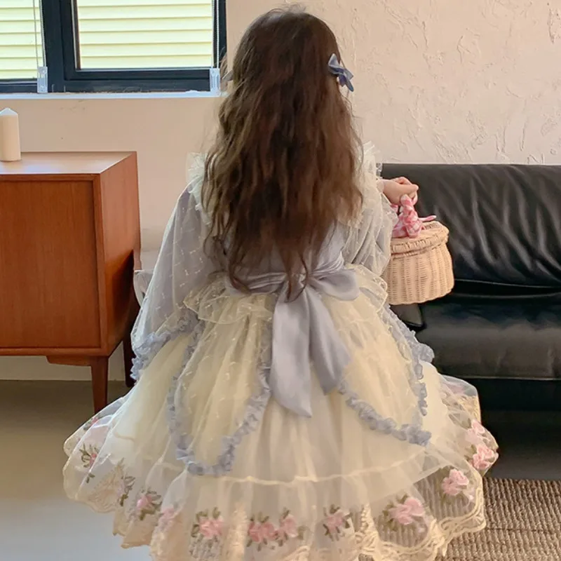 Kawaii Teen girl kids Vestido Spanish Girl Dress Baby Princess manica lunga Lolita Dress For Girls Birthday outfit fascia in pizzo