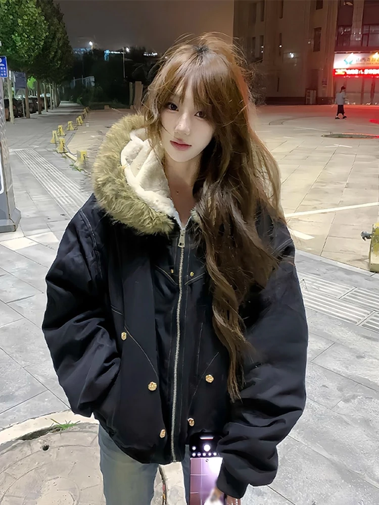 American Retro Thiened Cotton Parka Workwear Jaet Cappotto invernale imitato in pelliccia di coniglio da donna Cappotto caldo Faion per giovani