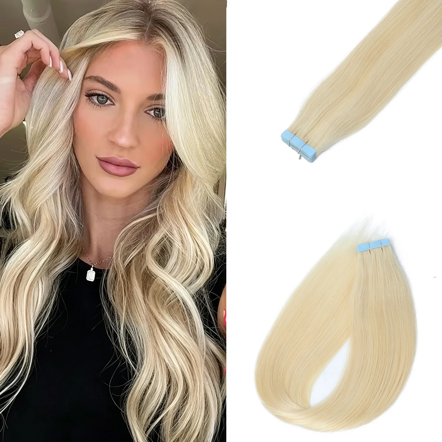 BOYMIA Tape in Hair Extensions Human Hair Blonde Seamless Tape Hair Extensions 4x0.8cm Skin Weft PU Tape On Hair 20PCS 12