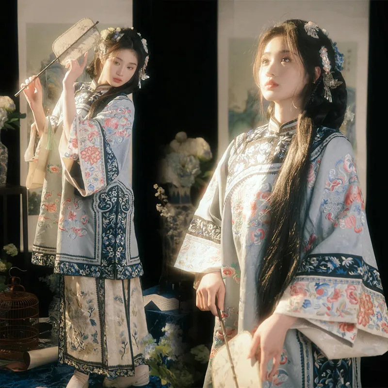 

Новый китайский комплект для фотосъемки в студии: женский топ и юбка с хвостом в стиле династии Цин, для путешествий и фотосессий.