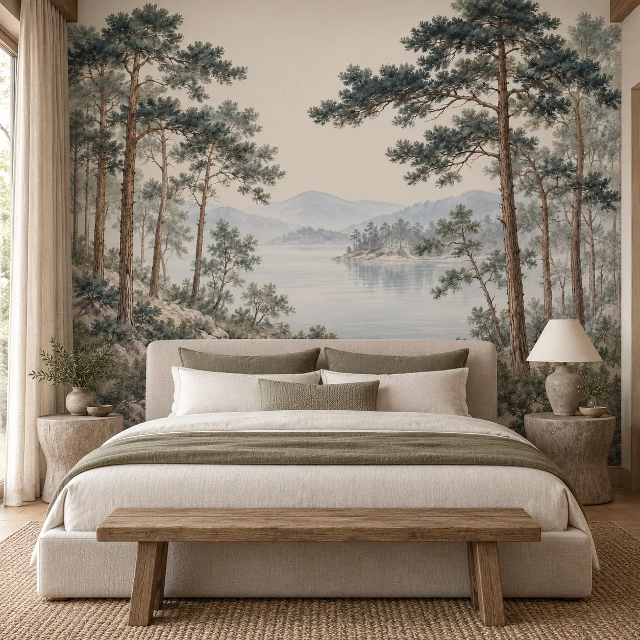 Forest Wall Mural Vintage Pine Lake Landscape Wallpaper Rustic Woodland Nature Wall Decor Living Room Wall Art Non Self Adhesive