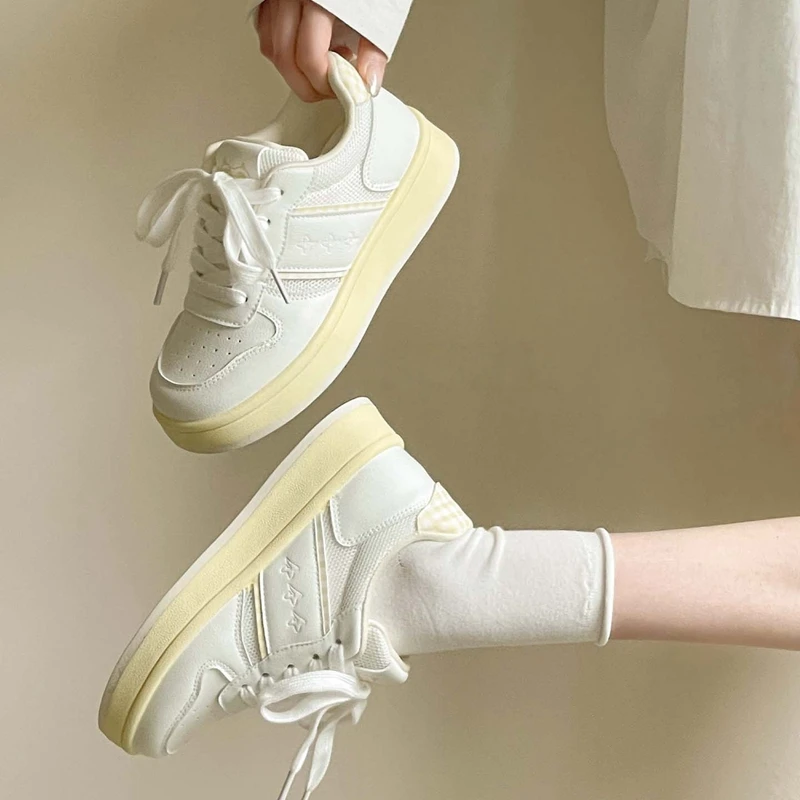 

Женские повседневные туфли с сеткой на толстой подошве, весна-лето 2024, новый стиль, туфли на плоской подошве, удобная женская спортивная обувь на хлопковой подкладке со шнуровкой