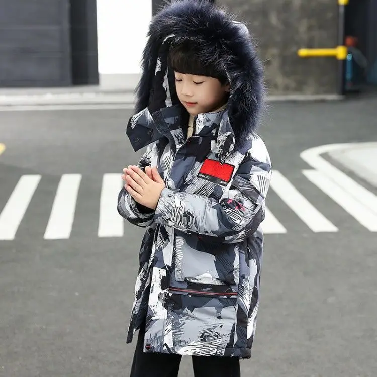 2023 Autumn Winter Boy Parkas Camouflage Hooded Thicken Warm Long Boy Outerwear Coat 4-12 Years Kids Teenager Boy Jacket Outfit