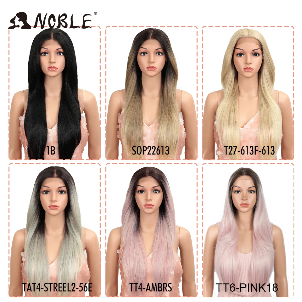 Noble Synthetic Lace Front Wig Long straight Hair 28 Inch Natural Wig Ombre Blonde Wig Heat Resistant Fiber Wigs For Black Women