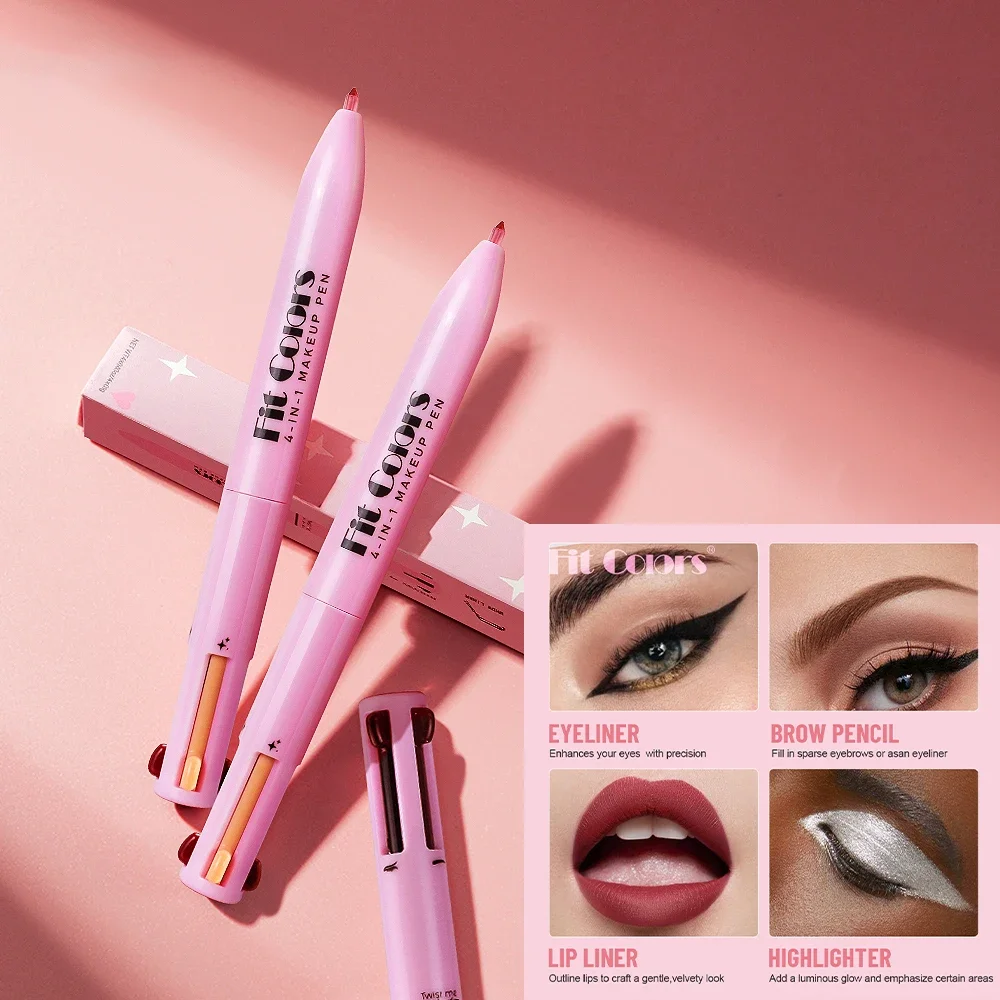 4-in-1 Multi-Functional Lip Liner Eyeliner Eyebrow Highlighter ดินสอกันน้ําโกหก Silkworm Stick ยาวนานขี้เกียจแต่งหน้าปากกา