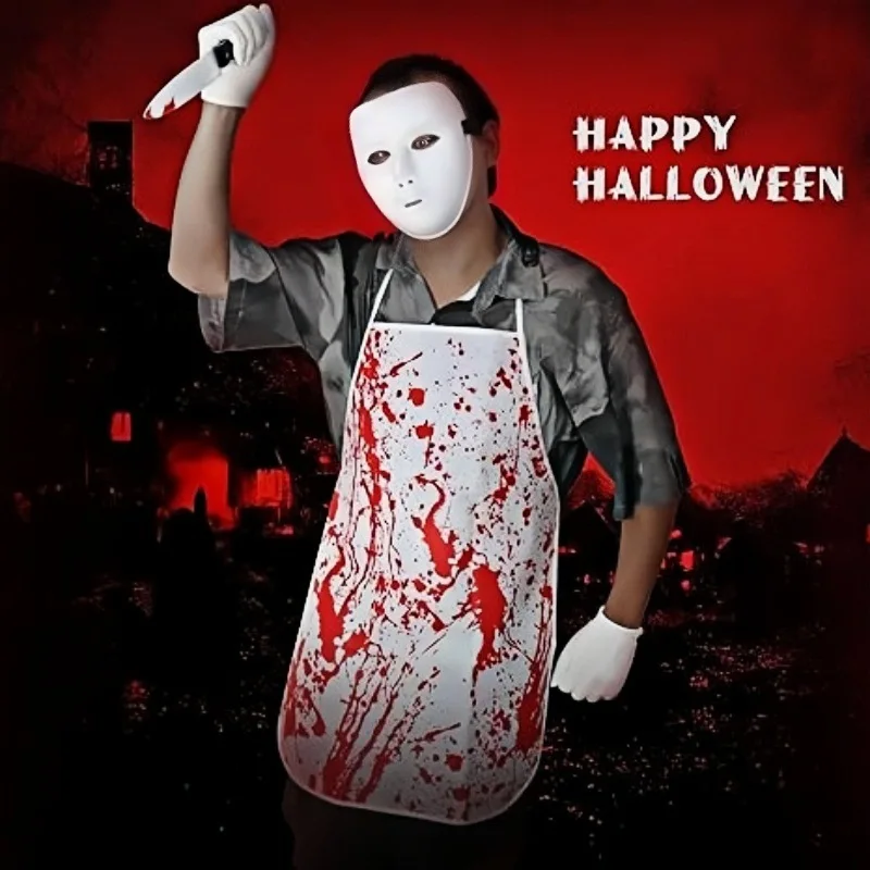 Halloween Bloody Cosplay Prop Set Blood Splatter Apron White Mask Gloves Plastic Fake Knife Scary Butcher Accessories Supplies