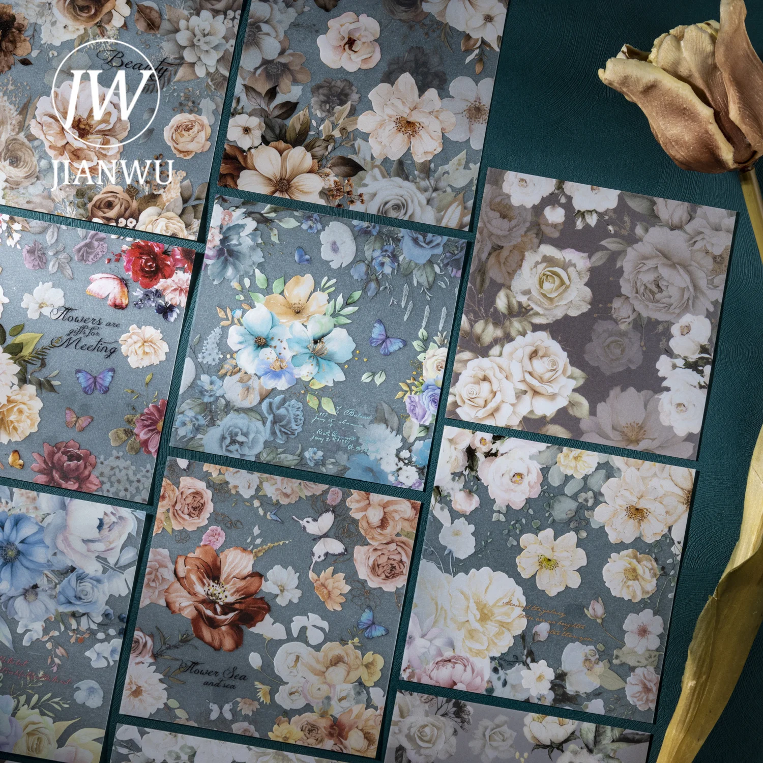 JIANWU Vintage Dark Flower Bloom Butterfly Landscape Material Collage Scrapbooking Sticker Creative DIY Journal Stationery