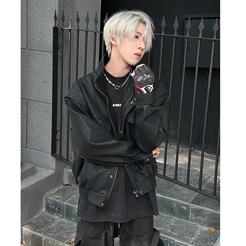 

Черная короткая куртка из искусственной кожи для мужчин, весенне-осенняя, в стиле Cleanfit, американская уличная мода, крутая мотоциклетная одежда, пальто