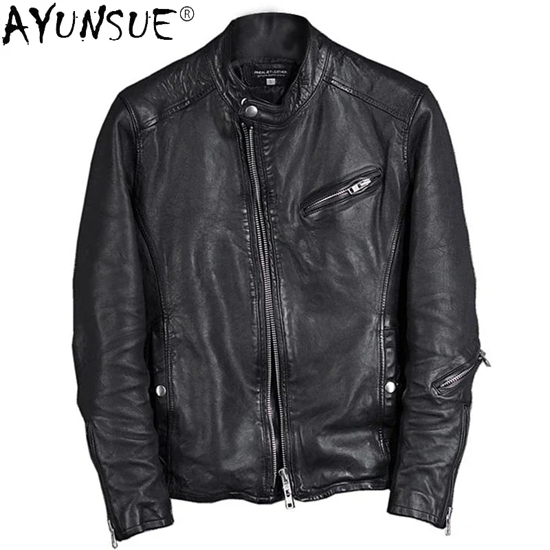 

2021 Leather Jacket Men Japanese Slim Real Sheepskin Coat Streetwear Bomber Jacket Men Clothing Biker Blouson Cuir Homme WPY3667