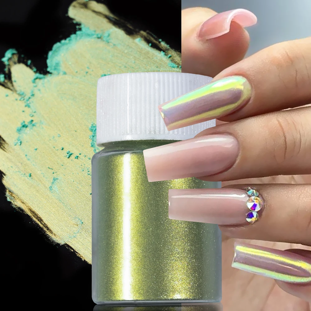 1Bottle Pink/White Pearlescent Nail Art Powder Glitter Mermaid Chrome Mica Pigment For Manicure Decorations Pearl Rubbing Dust image 5
