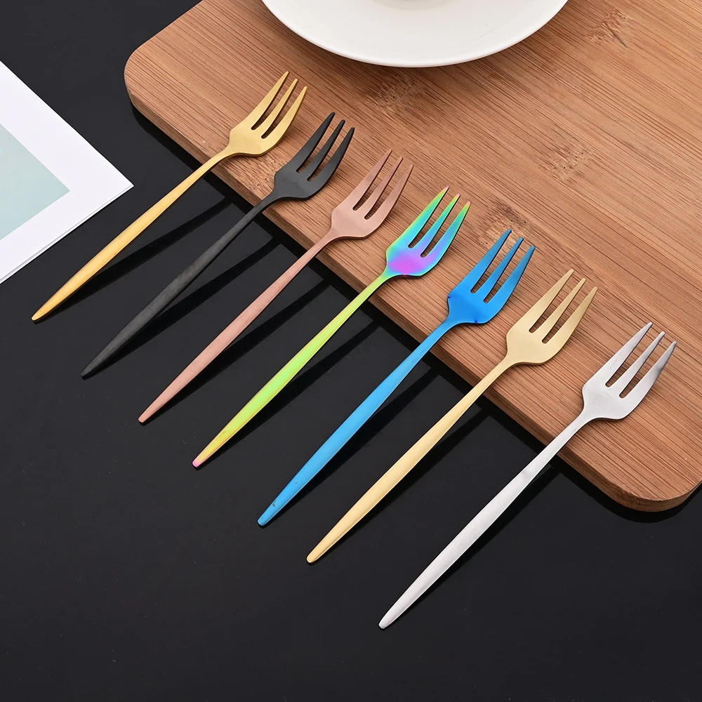 6Pcs/Set Gold Fork Set Tea Cake Snack Fork Dinnerware Cutlery Matte Stainless Steel Tableware Dessert Fruit Fork Silverware Set