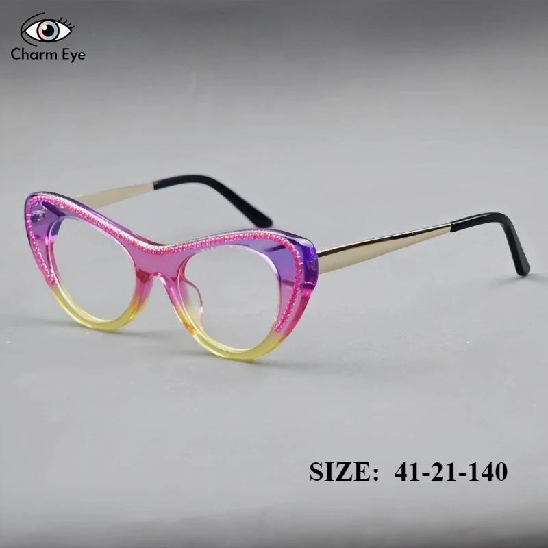2025年新作-レディース-キャットアイメガネ-ファッション-タイル象嵌-アセテート眼鏡フレーム-メンズ-光学-近視用処方箋-ブルーライトカット眼鏡