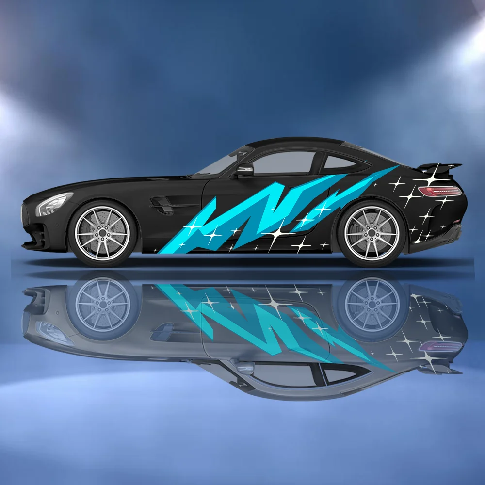 

Синяя молния сверкающая звезда боковая наклейка автомобиля Декор, ПВХ водонепроницаемая устойчивая к царапинам наклейка, защита автомобиля, автоаксессуары в подарок