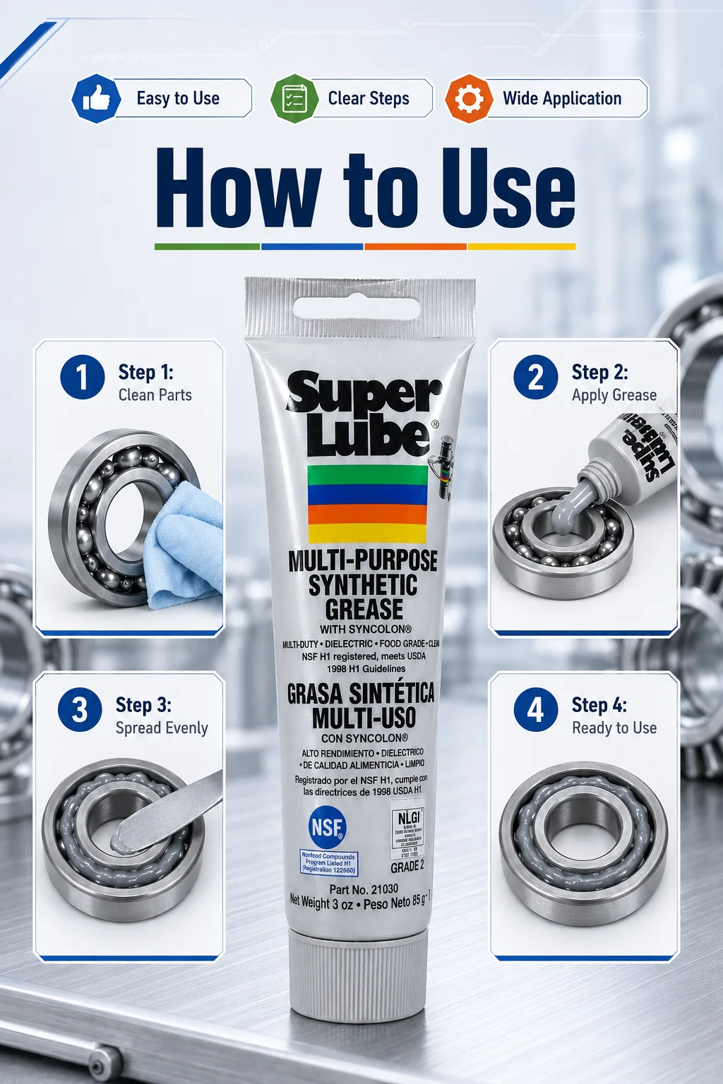 Super Lube 21030 Schmierfett 20g 50g 85g Synthetisches Schmiermittel Wasserdicht Hochtemperatur Getriebe- und Lageröl Glatt Langanhaltend – Detail 7