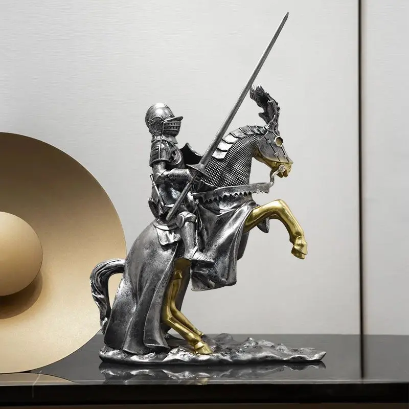 Retro Battle Knight Resin Figurine. High-end Tv Cabinet And Wine Cabinet Office Roman Armor Warrior Statue. Moving House Gift