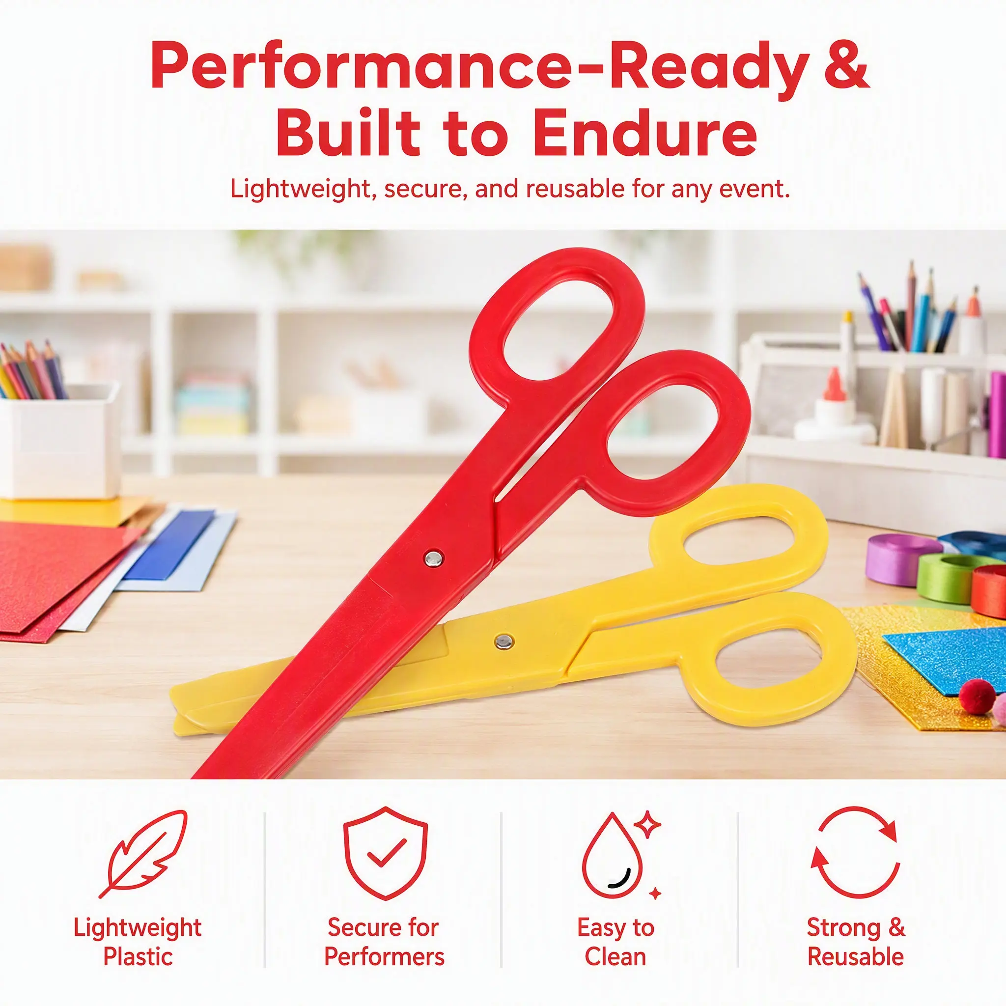 2Pcs Plastic Giant Clown Scissors Red Yellow Lightweight Fake Oversized Scissor Stage Accessory Giant Scissors
