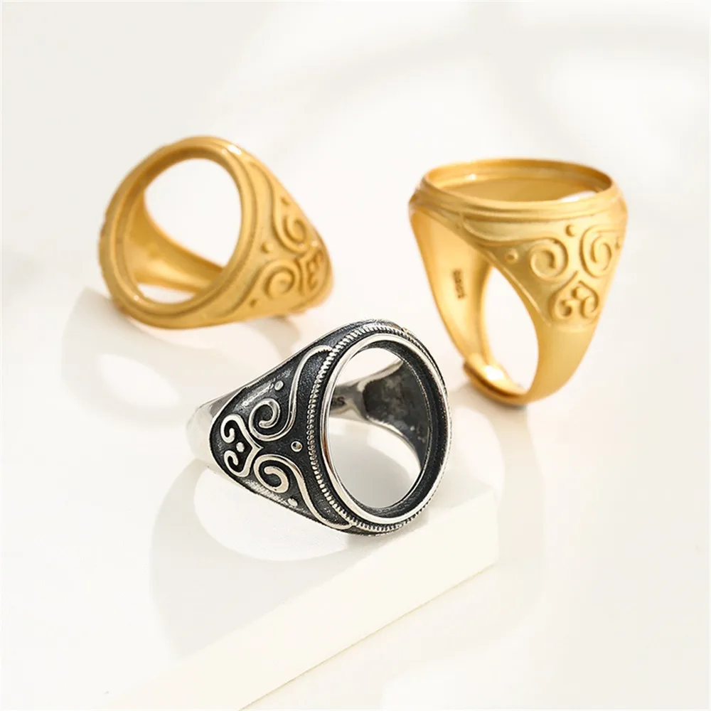 Ring Blank for 10x14mm/12x15mm/12x16mm/13x16mm/16x19mm/17x22mm Oval Cabochons 925 Sterling Silver Adjustable Ring Setting RB031S