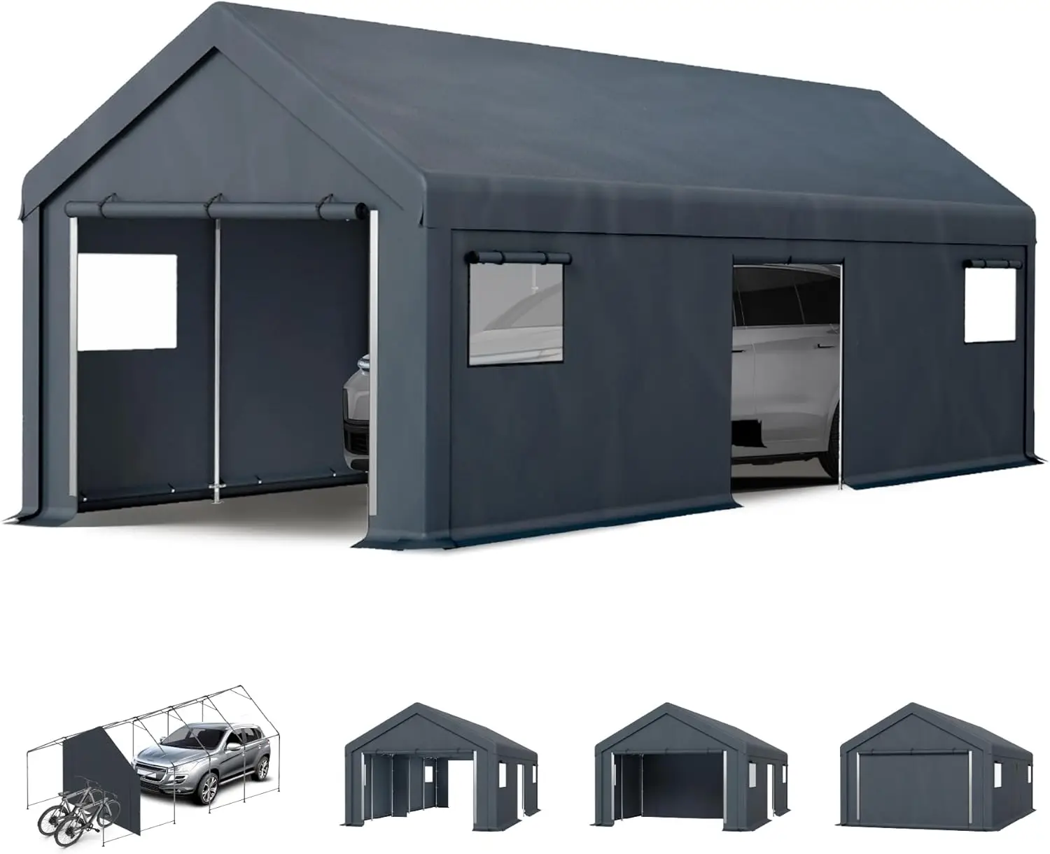 Mfstudio 13'X24' Heavy Duty Carport, Extra Large Portable Garage Shelter, Outdoor Car Canopy Tent With Roll-Up Sidewalls And