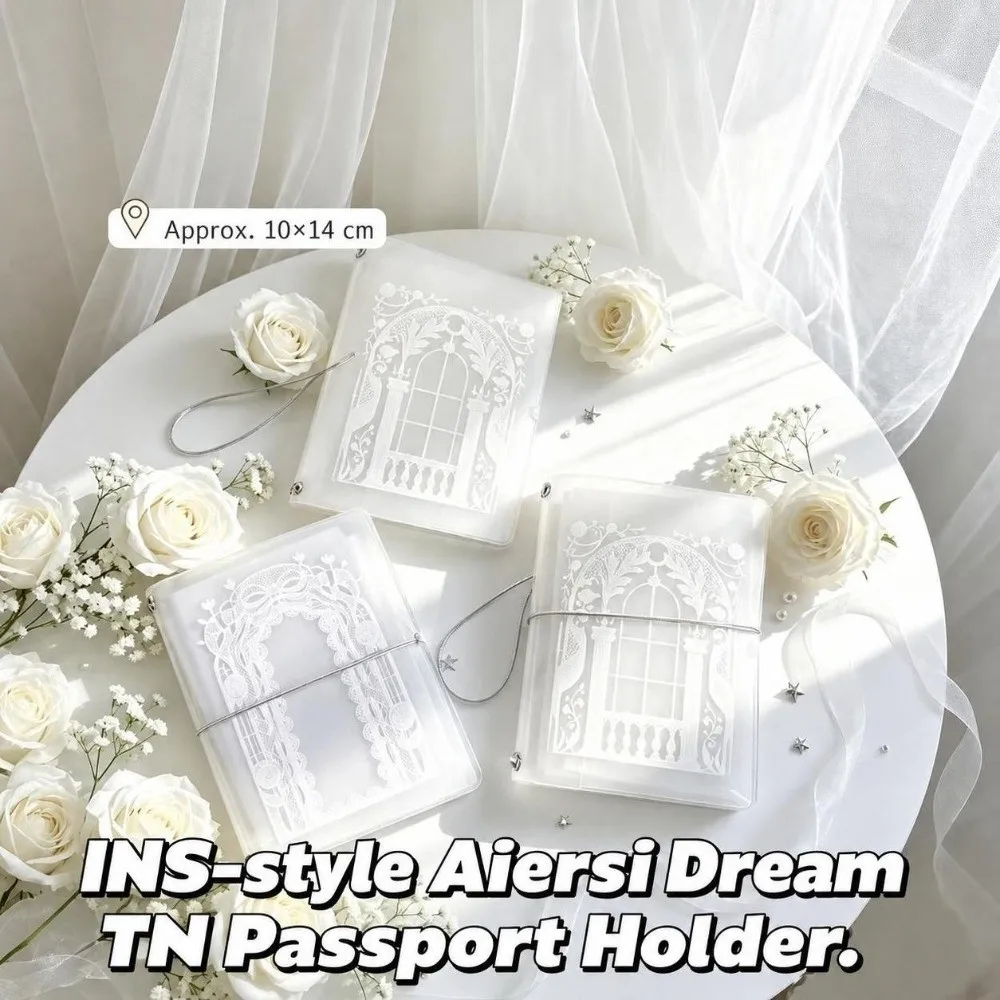 Frosted PVC TN Passport Holder Alice Dream Lace Pattern with Elastic Band Passport Cover Passport Wallet