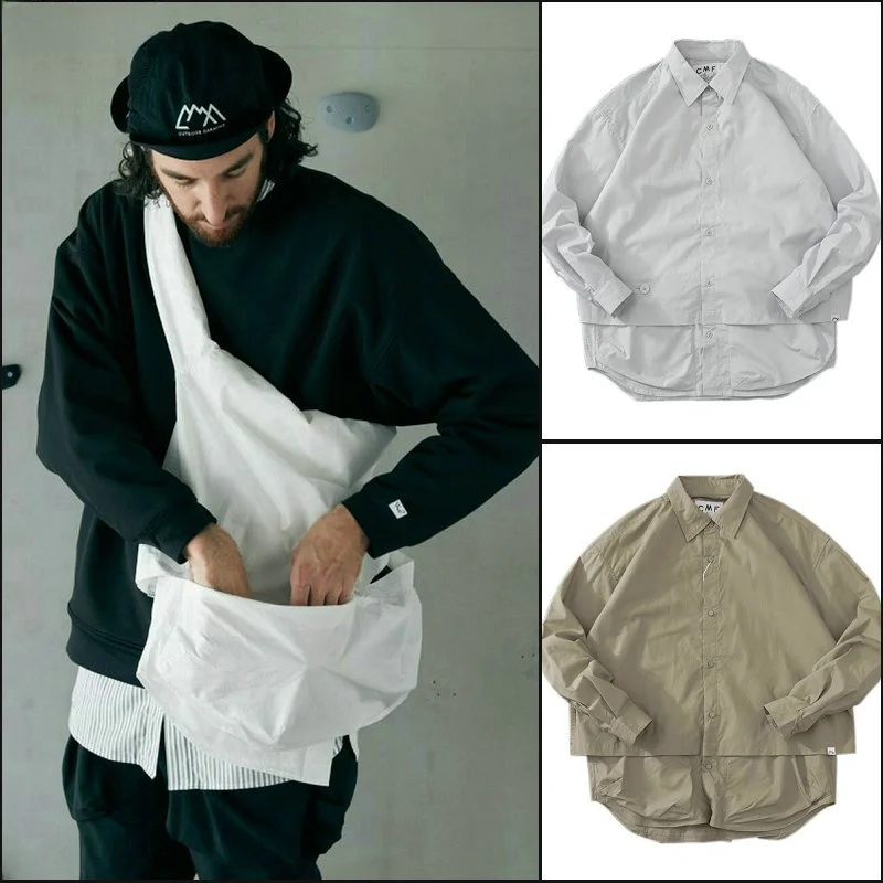 

Comfy Japanese Style Functional Pure Cotton Large Pocket Single Shoulder Crossbody Bag Patchwork Men's Women's Long Sleeve Shirt