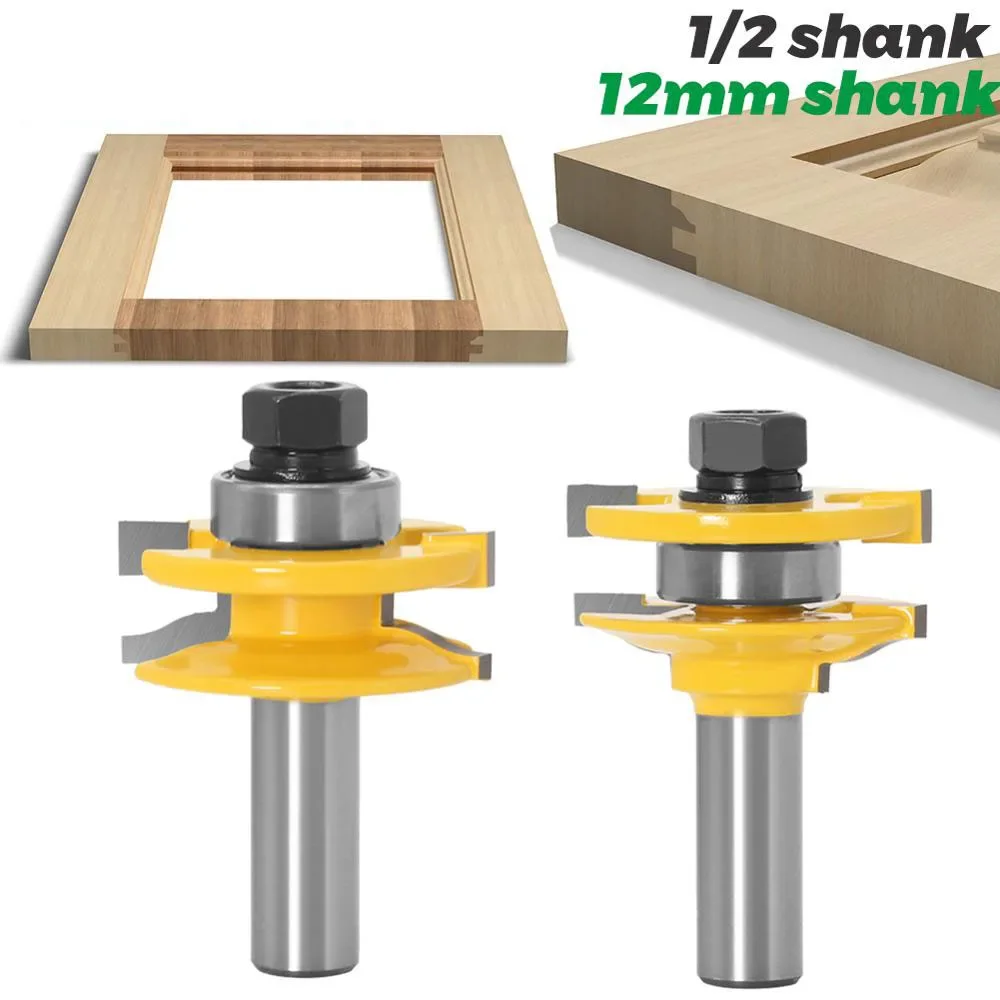 

2PC/Set 1/2" 12.7MM 12MM Shank Milling Cutter Wood Carving Shaker Rail & Stile Router Bits Carbide Door Knife Woodworking Tenon