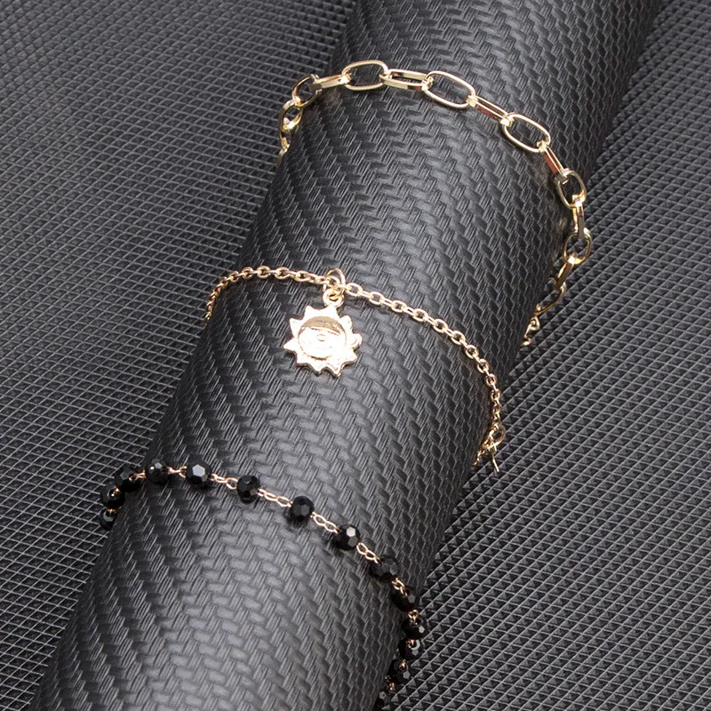 Multilayer Crystal Sequined Anklet Set Beach Foot Jewelry Vintage Ankle Bracelets For Women Party Gift Summer Jewelry