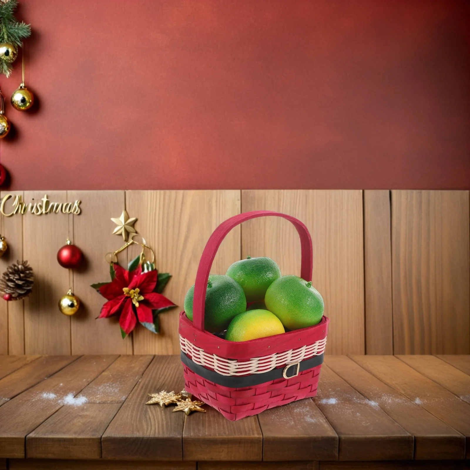 

Decorative Christmas Woven Basket Handmade Storage Organizer Square Fruit for Pantry Table Xmas Baskets Braided Flower Basket