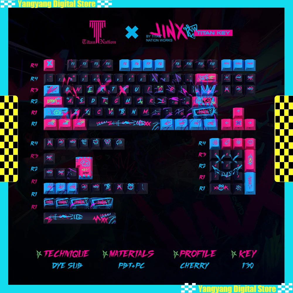 

Titan Nation Jinx Keycaps Mechanical Keyboard Original Height 144PCS Arcane PBT+PC Side-Engraved Translucent DIY Customize