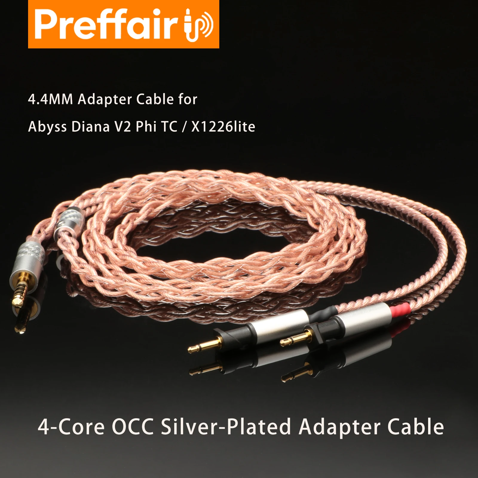 Preffair Hi-End 7N OCC Copper Headphone Cable with 24K Gold plated plug For Abyss Diana v2 phi TC X1226lite