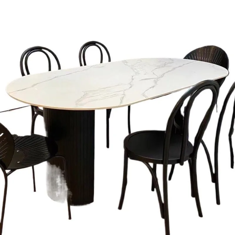 Modern simple black oval dining table household small apartment