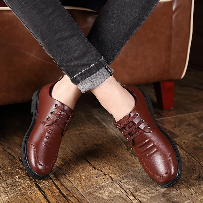 

Genuine Leather Shoes Flat Mens Casual Shoes Cowhide Business Brand Male Footwear Soft Comfortable Black
